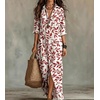 image:imagechouyatou Women Beach Boho Long Sleeve Floral Cotton Linen Shirt DressRed