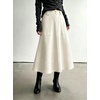 image:imagechouyatou Womens Fall Elegant Ruffle Midi Faux Suede Leather SkirtBeige