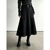 image:imagechouyatou Womens Fall Elegant Ruffle Midi Faux Suede Leather SkirtBlack