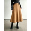 image:imagechouyatou Womens Fall Elegant Ruffle Midi Faux Suede Leather SkirtBrown