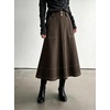 image:imagechouyatou Womens Fall Elegant Ruffle Midi Faux Suede Leather SkirtCoffee