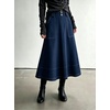 image:imagechouyatou Womens Fall Elegant Ruffle Midi Faux Suede Leather SkirtDark Blue