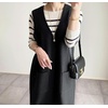 image:imagechouyatou Womens Fall Winter Sleeveless Wool Overall Dress Casual Business Maixi Pinafore Tank DressBlack