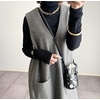 image:imagechouyatou Womens Fall Winter Sleeveless Wool Overall Dress Casual Business Maixi Pinafore Tank DressGrey