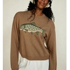 image:imagechouyatou Womens Fish Graphic Pattern Pullover Sweater Chunky Jumper TopsBrown