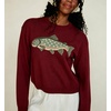 image:imagechouyatou Womens Fish Graphic Pattern Pullover Sweater Chunky Jumper TopsWine Red