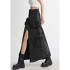 image:imagechouyatou Womens Front Split Cargo Jean Skirt Y2K High Waist Long Denim Skirt Streetwear with PocketsBlack