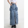 image:imagechouyatou Womens Front Split Cargo Jean Skirt Y2K High Waist Long Denim Skirt Streetwear with PocketsBlue