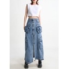 image:imagechouyatou Womens Front Split Cargo Jean Skirt Y2K High Waist Long Denim Skirt Streetwear with PocketsBlue