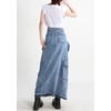 image:imagechouyatou Womens Front Split Cargo Jean Skirt Y2K High Waist Long Denim Skirt Streetwear with PocketsBlue