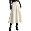 image:imagechouyatou Womens Fall Elegant Ruffle Midi Faux Suede Leather SkirtBeige