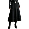image:imagechouyatou Womens Fall Elegant Ruffle Midi Faux Suede Leather SkirtBlack