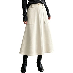 image:imagechouyatou Womens Fall Elegant Ruffle Midi Faux Suede Leather SkirtBeige