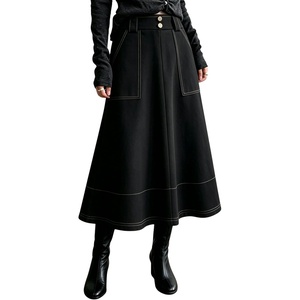 image:imagechouyatou Womens Fall Elegant Ruffle Midi Faux Suede Leather SkirtBlack