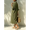 image:imagechouyatou Womens Denim Shirt Dress Button Down Loose Jean Midi Long DressArmy Green