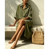 image:imagechouyatou Womens Denim Shirt Dress Button Down Loose Jean Midi Long DressArmy Green