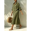 image:imagechouyatou Womens Denim Shirt Dress Button Down Loose Jean Midi Long DressArmy Green