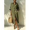 image:imagechouyatou Womens Denim Shirt Dress Button Down Loose Jean Midi Long DressArmy Green