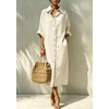 image:imagechouyatou Womens Denim Shirt Dress Button Down Loose Jean Midi Long DressBeige White