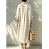image:imagechouyatou Womens Denim Shirt Dress Button Down Loose Jean Midi Long DressBeige White