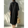 image:imagechouyatou Womens Denim Shirt Dress Button Down Loose Jean Midi Long DressBlack