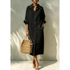 image:imagechouyatou Womens Denim Shirt Dress Button Down Loose Jean Midi Long DressBlack