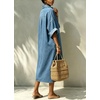 image:imagechouyatou Womens Denim Shirt Dress Button Down Loose Jean Midi Long DressBlue