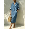 image:imagechouyatou Womens Denim Shirt Dress Button Down Loose Jean Midi Long DressBlue