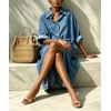 image:imagechouyatou Womens Denim Shirt Dress Button Down Loose Jean Midi Long DressBlue