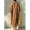 image:imagechouyatou Womens Denim Shirt Dress Button Down Loose Jean Midi Long DressBrown