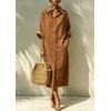image:imagechouyatou Womens Denim Shirt Dress Button Down Loose Jean Midi Long DressBrown