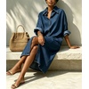 image:imagechouyatou Womens Denim Shirt Dress Button Down Loose Jean Midi Long DressDark Blue