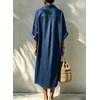 image:imagechouyatou Womens Denim Shirt Dress Button Down Loose Jean Midi Long DressDark Blue