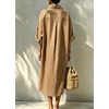 image:imagechouyatou Womens Denim Shirt Dress Button Down Loose Jean Midi Long DressKhaki