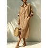 image:imagechouyatou Womens Denim Shirt Dress Button Down Loose Jean Midi Long DressKhaki
