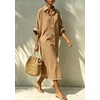 image:imagechouyatou Womens Denim Shirt Dress Button Down Loose Jean Midi Long DressKhaki