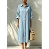image:imagechouyatou Womens Denim Shirt Dress Button Down Loose Jean Midi Long DressLight Blue