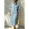 image:imagechouyatou Womens Denim Shirt Dress Button Down Loose Jean Midi Long DressLight Blue