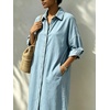 image:imagechouyatou Womens Denim Shirt Dress Button Down Loose Jean Midi Long DressLight Blue