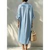 image:imagechouyatou Womens Denim Shirt Dress Button Down Loose Jean Midi Long DressLight Blue