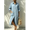 image:imagechouyatou Womens Denim Shirt Dress Button Down Loose Jean Midi Long DressLight Blue