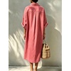 image:imagechouyatou Womens Denim Shirt Dress Button Down Loose Jean Midi Long DressWatermelon Red