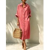 image:imagechouyatou Womens Denim Shirt Dress Button Down Loose Jean Midi Long DressWatermelon Red