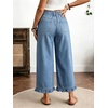 image:imagechouyatou Womens Ruffle Wide Leg Jeans Baggy Cropped Denim Palazzo PantsBlue