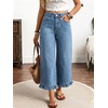 image:imagechouyatou Womens Ruffle Wide Leg Jeans Baggy Cropped Denim Palazzo PantsBlue