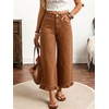 image:imagechouyatou Womens Ruffle Wide Leg Jeans Baggy Cropped Denim Palazzo PantsBrown