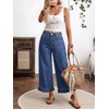 image:imagechouyatou Womens Ruffle Wide Leg Jeans Baggy Cropped Denim Palazzo PantsDark Blue