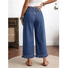 image:imagechouyatou Womens Ruffle Wide Leg Jeans Baggy Cropped Denim Palazzo PantsDark Blue