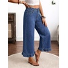 image:imagechouyatou Womens Ruffle Wide Leg Jeans Baggy Cropped Denim Palazzo PantsDark Blue