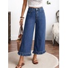 image:imagechouyatou Womens Ruffle Wide Leg Jeans Baggy Cropped Denim Palazzo PantsDark Blue